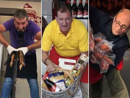 Marktschreier in ihrem Verkaufselement